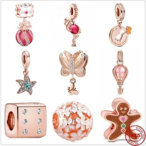New 925 Sterling Silver Flamingo Hot Air Balloon Biscuit Starfish Charm Bead Fit Original Pandora Bracelet DIY Jewelry For Women