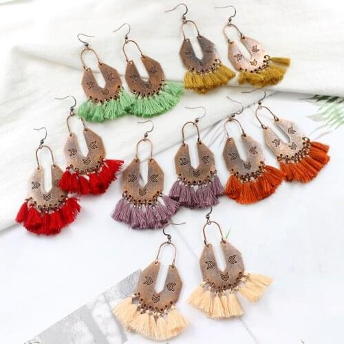Colour Long Tassel Earrings Retro Drop Earrings Boho Women Brincos Party Jewelry Bronze Metal Alloy Bohemian Ohrringe Aretes
