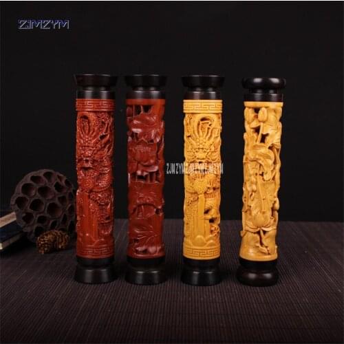 Ebony vertical boxwood censer Lotus /dragon hollow incense round wood incense box inserted 21*4.5cm
