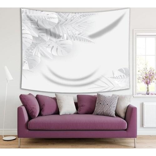 Tapestry Palm Monstera Tropical Leaves Origami Exotic Hawaiian Jungle Summertime Monochromic Art White