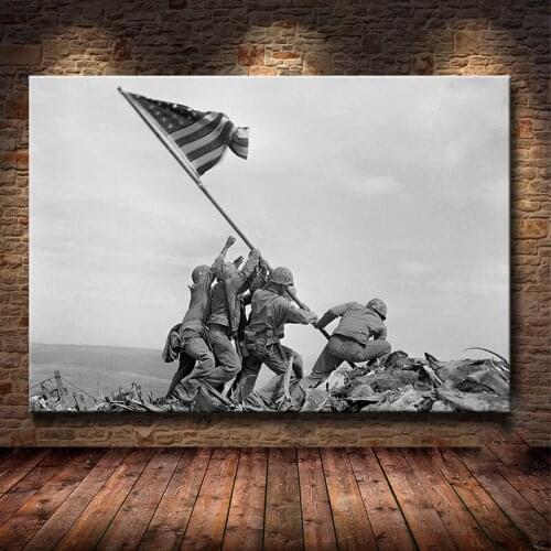American flag Raising Flag Iwo Jima 1945 High Definition Printing History Picture Canvas Painting Living Room Bedroom Decoration