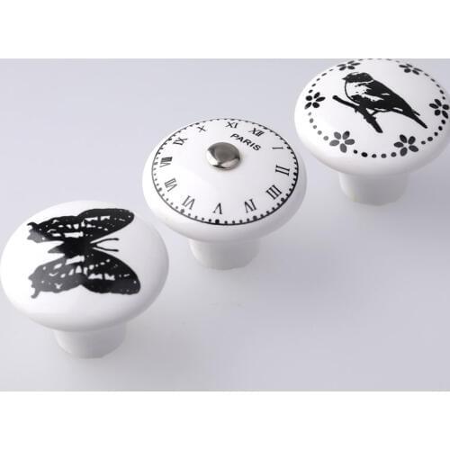 Retro letter ceramic drawer tv cabinet childroom knob pull Creative bird butterfly porcelain kitchen dresser handle knob