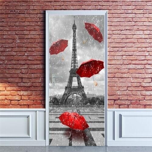 Red Umbrella Tower Scenery DIY PVC Stickers Door Waterproof Home Decor Decal Print Art Picture