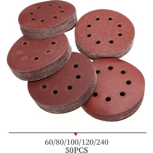 50Pcs 5 Inch 125mm Round Sandpaper Eight Hole Disk Sand Sheets Grit 60-240 Hook And Loop Sanding Disc Polish