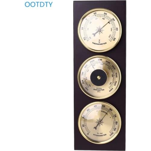 3Pcs/Set Thermometer Barometer Hygrometer Weather Station with Wooden Frame Base Ornaments 31cm x 11cm