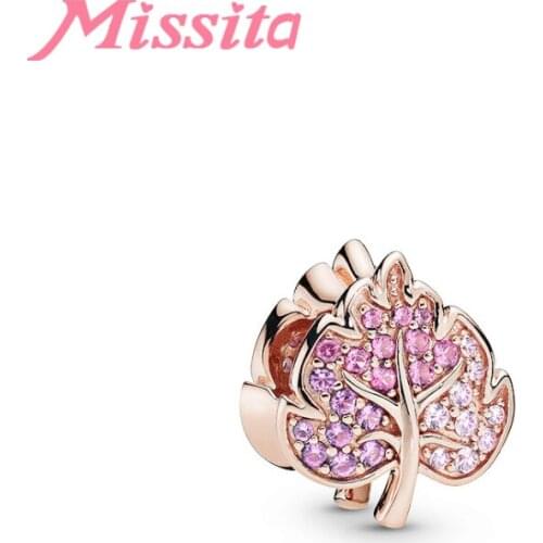 MISSITA 2019 Rose Gold Crystal Maple Beads fit Brand Original Charm Bracelet DIY Jewelry Making Women Bangle Accessories Gift