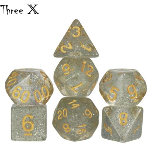 DND RPG Polyhedral Dice Set for Role Playing Game Silver Glitter 7-Die Group 10 Colors