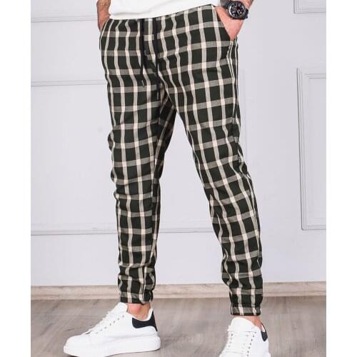 Mens Plaid Tie Rope Pants 2021 Casual Trousers Four Seasons Fashion Daily Slim Pencil Pants Mens Trousers