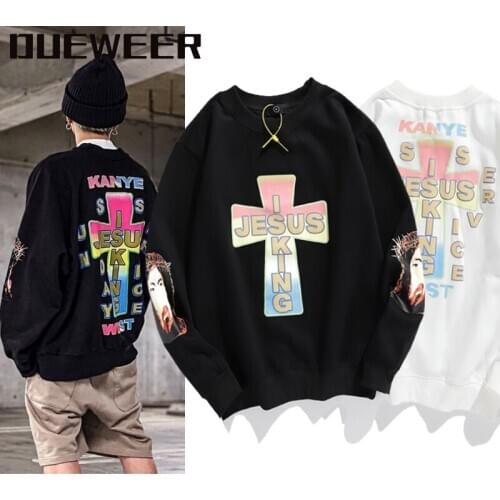 Dueweer Mens Sweatshirts Hoodies Autumn Winter Fleece Kanye West Pullover Hip Hop Pumpkin Halloween Streetwear Sweatshirt Hoodie