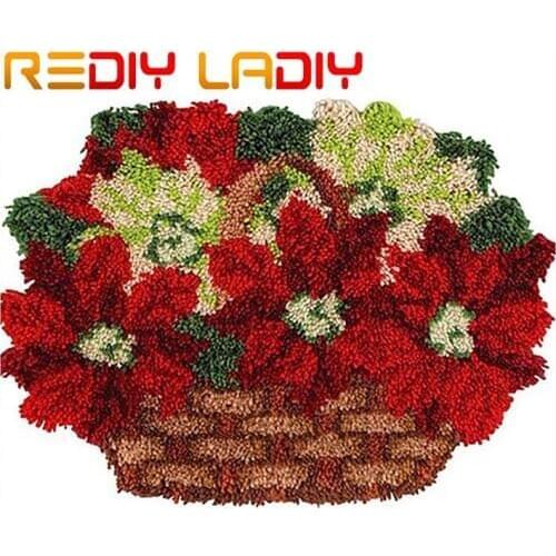 Latch Hook Rug Kits Basket of Flowers Crocheting Carpet Rug 100% Acrylic Yarn Cushion Mat Crochet Carpet Home Decor Art & Crafts