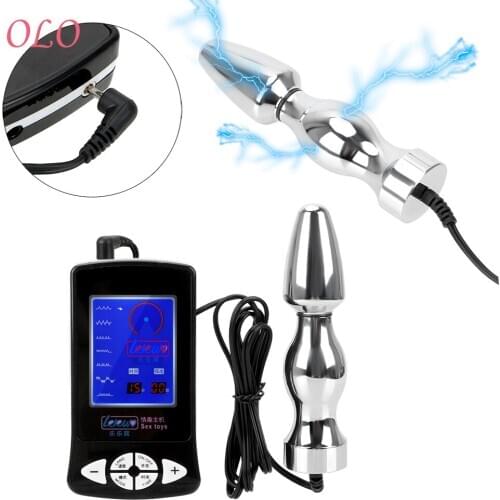 OLO Electric Shock Stimulate Set Medical Themed Toys Nipple Clamps Anal Plug Cock Rings Massage Pad Penis Plug Sex Toy for Man