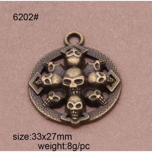 Wholesale 10pcs Antique Bronze Alloy Skull Charms Pendants Fit DIY Necklaces And Bracelets Jewelry Making 33x27mm
