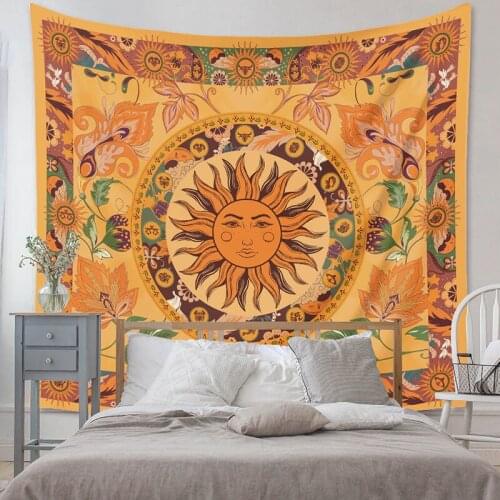 Burning Sun Flower Vines Tapestries Vintage Floral Mystic Hippie Wall Hanging Small Size high quality