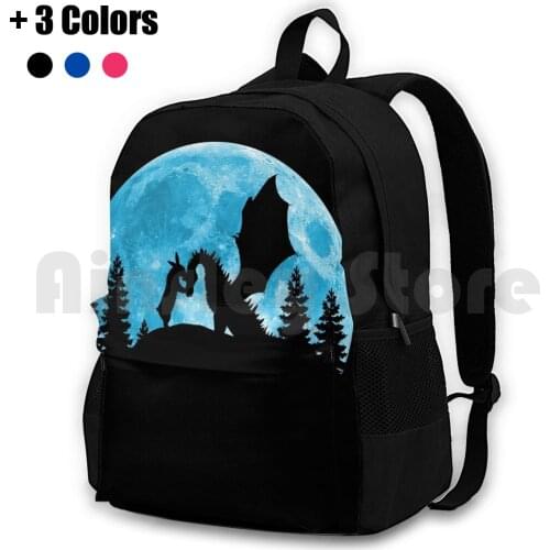 Friendship Of A Blue Moon Outdoor Hiking Backpack Waterproof Camping Travel Friendship Blue Moon Frind Bunny Rabbit Dragon