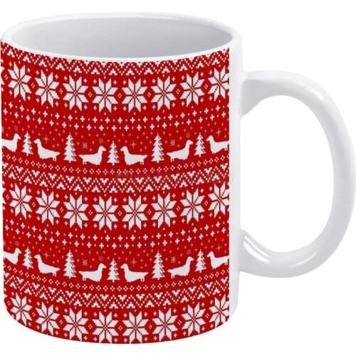 Long Haired Dachshund Silhouettes Christmas Sweater Pattern White Mug Vintage Mug New Unisex Size Mug Dachshund Dachshund Long H