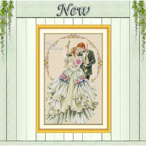Happy wedding love home wall Decor painting counted printed on canvas DMC 11CT 14CT kits Cross Stitch embroidery needlework Sets