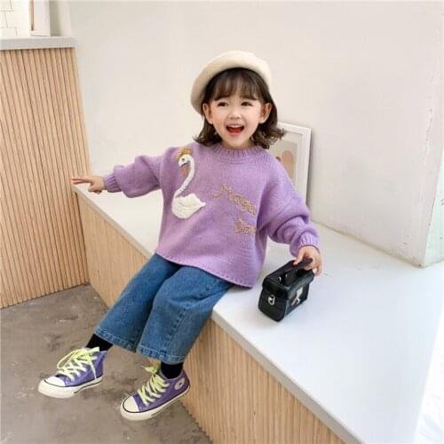 Girls Sweater Kids Babys Coat Outwear 2021 Swan Thicken Warm Winter Autumn Knitting Tops Pure Cotton School Childrens Clothing