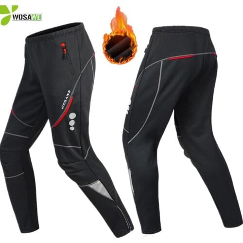 WOSAWE Thermal Fleece Winter Mens Cycling Pants Warm Up Clothing Windproof Bicycle Mountain Bike Cycling Long Bottom Trousers