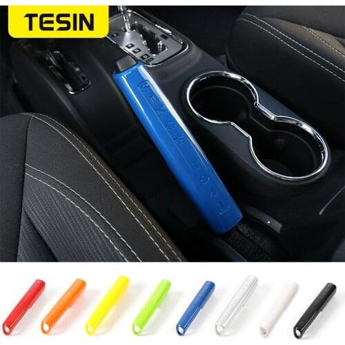 TESIN Newest Designs ABS Car Interior Hand Brake Decoration Cover Stickers Kit for Jeep Wrangler JK 2011-2017 Car Styling