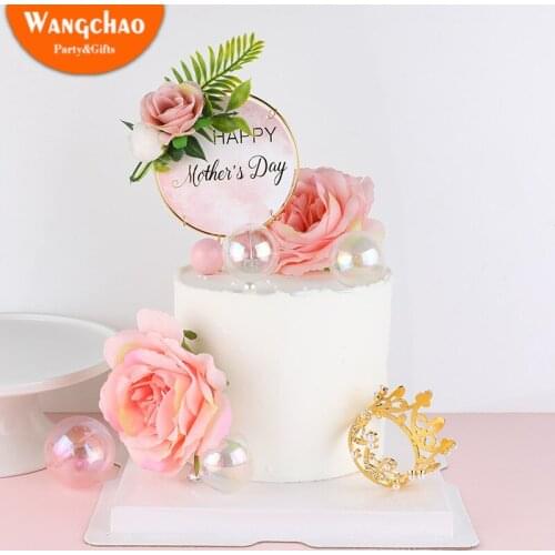 Flower Happy Birthday Cake Topper Candy Bar Supplies Baby Shower Cupcake Toppers Mothers Day Kids Birthday Cake Decoration