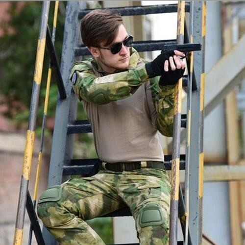 Outdoor Camouflage Tactical Army Combat Shirt With Elbow Pads Woodland Airsoft Paintball Hunting Clothes Ghillie Suit