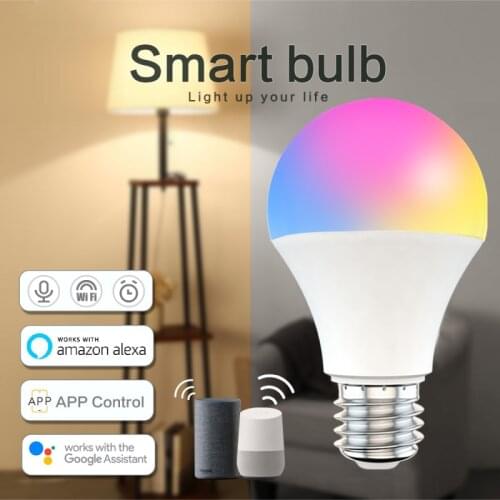 E27 B22 Smart Control Lamp LED RGB Light Dimmable 15W WiFi Smart Light Bulb Timer Function APP Control For Alexa Google Home