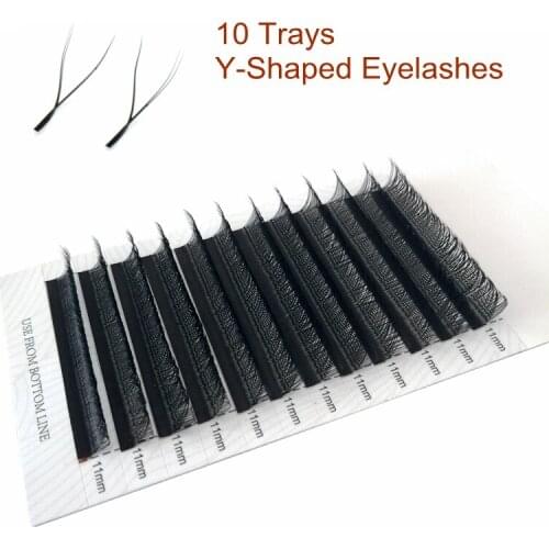 Y-Shaped Eyelashes Extension 10 Trays Double Tips YY Shape Lashes Weave Root Natural Soft Eyelash Free Shipping