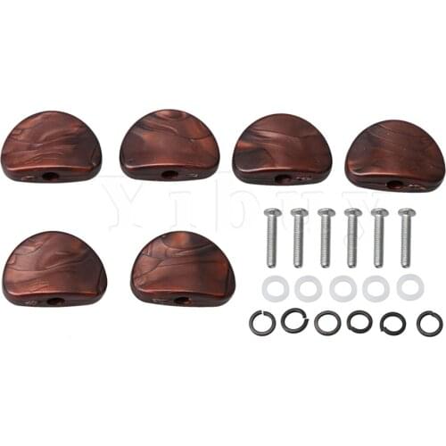 Yibuy 6 x Universal Red Guitar Tuner Machine Head Pearl Semicircle Buttons Replace