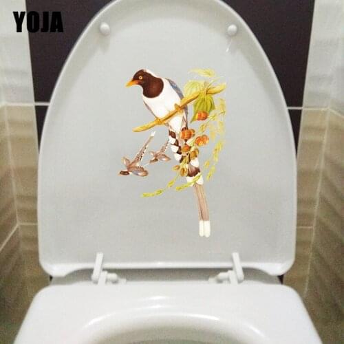 YOJA 15.2*23.8CM Bird On Flower Branch Classic Room Wall Sticker Home WC Toilet Seat Sticker T1-0499
