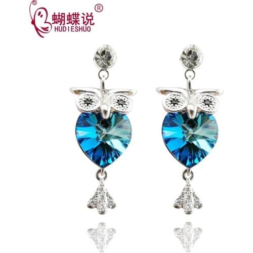 S925 Sterling Silver Drop Earrings Casual Statement Jewelry Crystal Earrings Korean Cute Owl Cartoon Womens Dangle Earrings