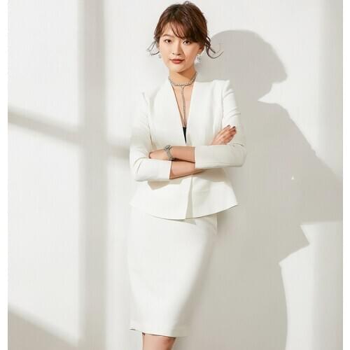 Fashion Women Skirt Suit Set,OL Blazer Skirt Set,Interviewer Host Formal Suit Set,V-neck Suit,Knee Length Skirt,Spring,Autumn