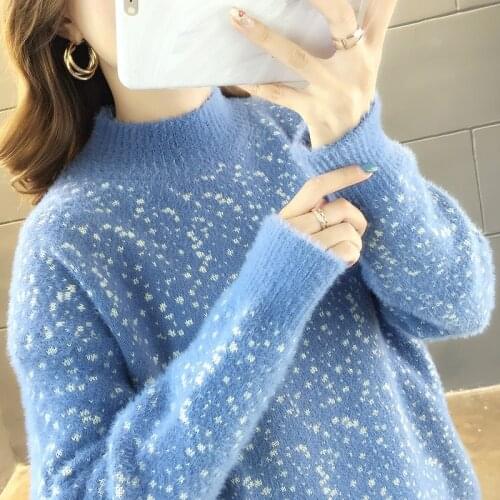 2020 New Spring Autumn Women Sweater Pullover Warm Turtleneck Mohair Female Sweater Long Sleeve Casual Lady Loose Tops P257