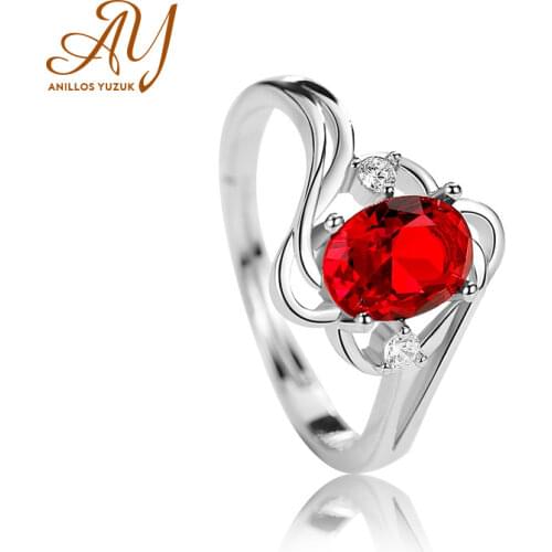 Anillos Yuzuk Korean 925 Sterling Silver Oval Ruby Gemstone Ring For Women Wedding Engagement Open Size Crystal Ring Jewelry
