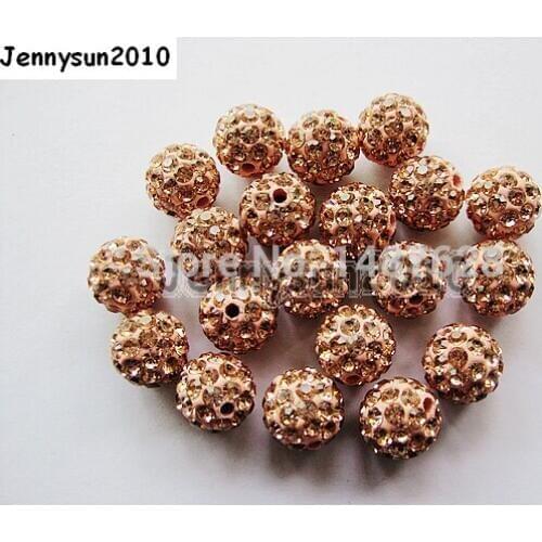 10mm Champagne Top Quality Czech Crystal Rhinestones Pave Clay Round Disco Ball Spacer Beads For Jewelry crafts 100pcs / Pack