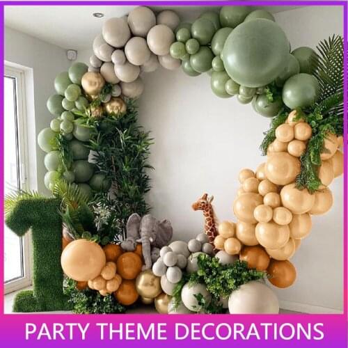 155pcs Coffee Balloon Arch Kit Garland Chrome Gold Green Safari Baby Shower Kids Wild One 1st Birthday Party Suppies