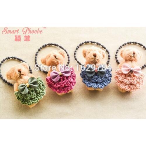 20pcs/4c Fashion Cute Bow Crochet Skirt Bear Elastic Hairbands Animal Hair Ties Princess Headwear Girls Hair Accessories
