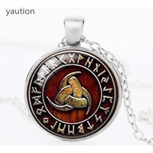 3/Color New Triple Horn Of Odin Viking Pendant Jewelry Glass Cabochon Necklace