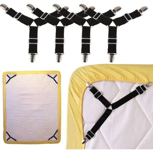 4pcs Elastic Bed Sheet Grippers Adjustable Slip-Resistant Belt Fastener Bed Sheet Clips Blankets Holder Home Textiles Gadgets