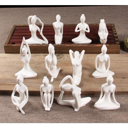 Abstract Art Ceramic Yoga Poses Figurine Porcelain Yoga Lady Figure Statue Home Yoga Studio Decor Ornament