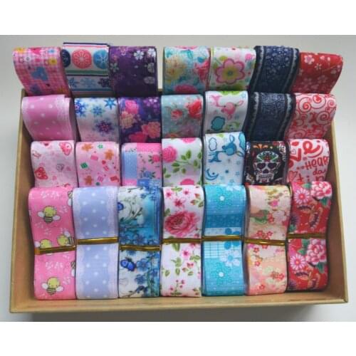 NEW 22/25mm Random set mixed 10 styles lively flowers printed satin ribbon 1Y/style STRD010-0510