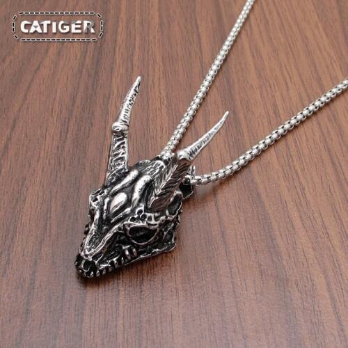 Free Shipping Punk 316L Stainless Steel Silver color Dragon Head Pendant For Western Dragon Mens Viking Necklace