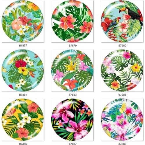 Flower coconut tree pretty Leaves 10pcs mixed 12mm/20mm/25mm Round photo glass cabochon demo flat back Making findings B7876