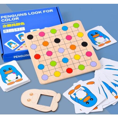 Wooden Penguin Look for Color Matching Toy Children Educational Parent-child Baby Early Education Puzzle Toy