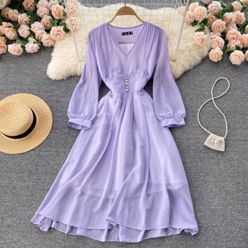 Elegant Solid White Long Sleeve Maxi Dress V Neck Chiffon A Line Bandage Casual Autumn Robe Vintage Midi Pink Vestidos Clothing