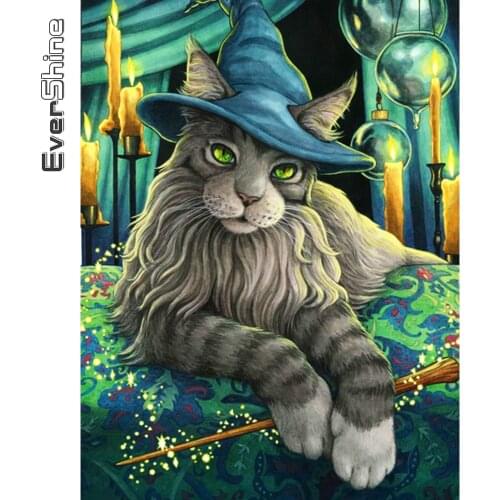 Evershine Diamond Mosaic Cat 5D DIY Full Square Diamond Painting Animals Picture Of Rhinestones Embroidery Halloween Home Decor
