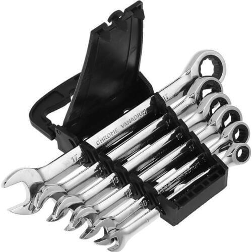 6pcs 8-17mm Ratchet Handle Wrench Quick Double Keys Set 72 Teeth CR-V Spanner Combination Open End Wrenches Auto Repair Tools