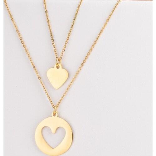 Jaymaxi Love Heart Pendant Necklace Mirror Polished Stainless Steel Hollow Round Heart Matching For Women 8Set/lot