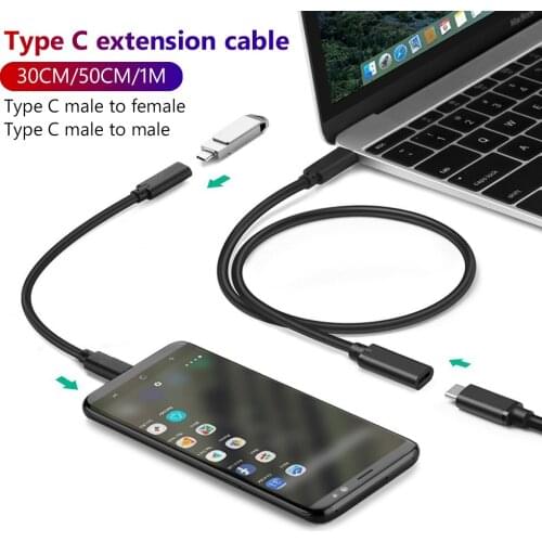 30cm 50cm 1m Type-C Male To Male Female Extension Cable USB 3.1 Data Charging Connector Power Supply Adapter Support 100W/3A
