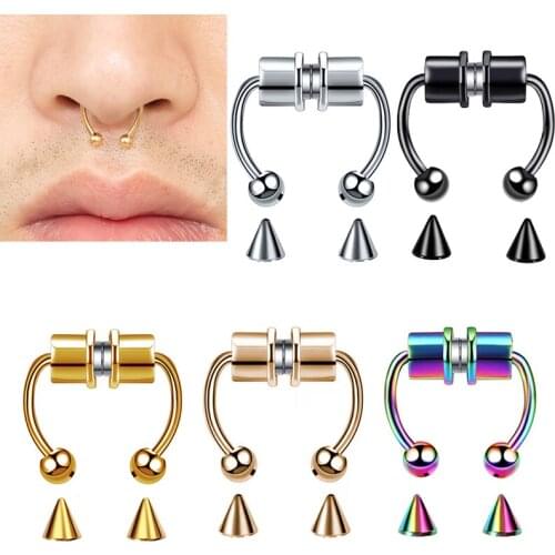 Fake Piercing Nose Ring Alloy Nose Piercing Hoop Septum Rings Women Body Jewelry Gifts Fashion Magnetic Fake Piercing Dropship