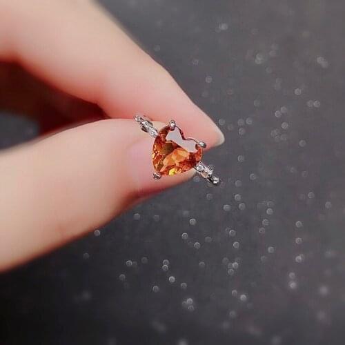VVS Grade Natural Citrine Ring for Daily Wear 8mm Heart Citrine Silver Ring 925 Silver Yellow Crystal Ring